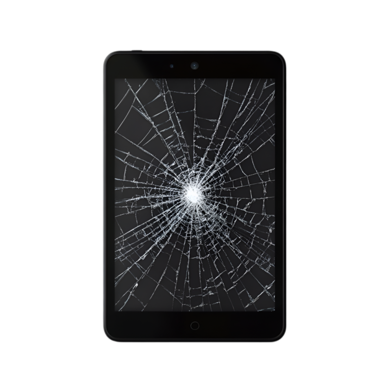 tablet-with-shattered-screen-and-cracked-glass-isolated-on-a-transparent-background-free-png